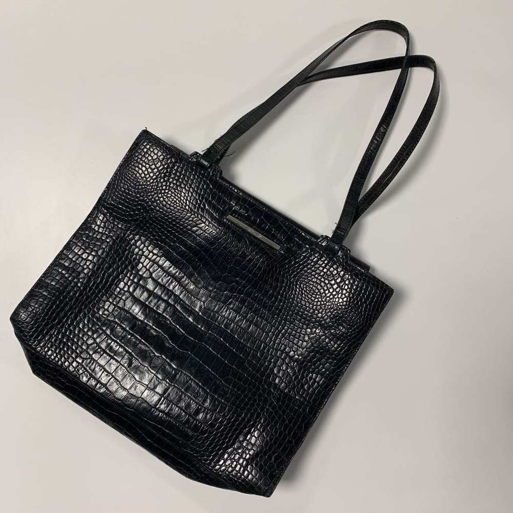 Cole Haan Handbag | Black Faux Crocodile Tote